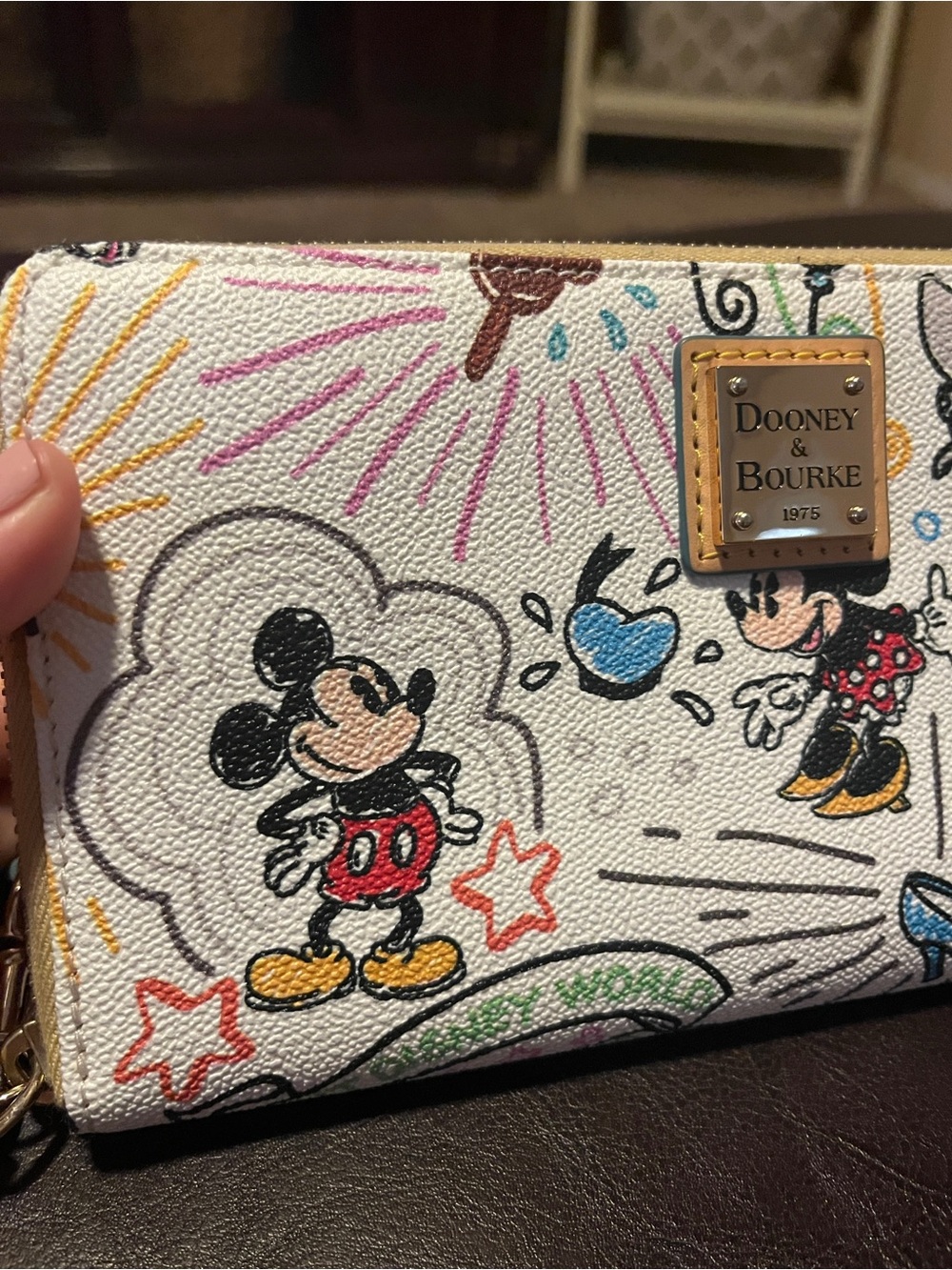 Dooney & Bourke White Disney Sketch Zip Wristlet with Multicolor Characters - Picture 9 of 15